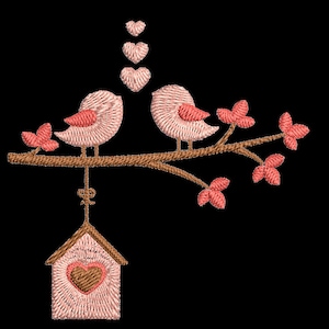 Love Birds Embroidery Digital Download 8 Formats: dst, exp, hus, jef, pec, pes, vip, xxx