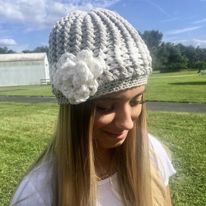 Handmade Crochet Yarn Flower/Rose &quot;Grace&quot; Hat Any Color Combination