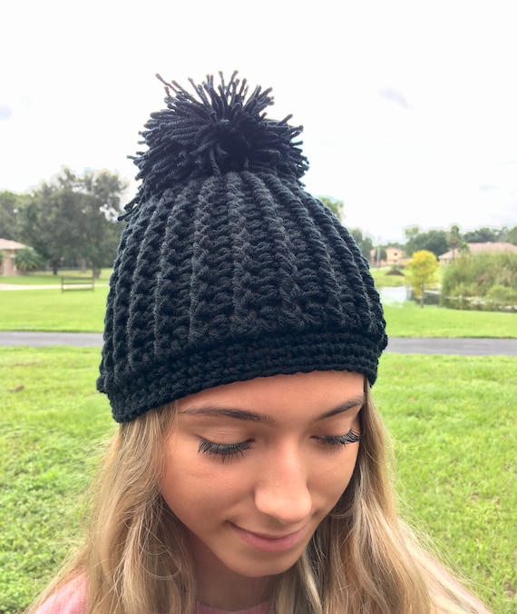 Handmade Crochet Yarn Large Pom Pom Hat 