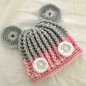 Handmade Girls Big Mouse Ear Crochet Hat With Faux Pearls Custom ANY Color Any Size
