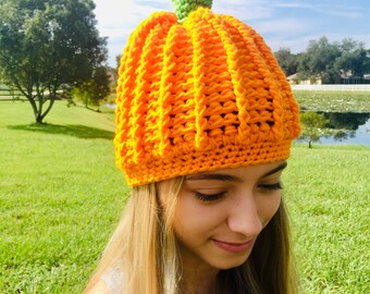 Handmade Crochet Fall Pumpkin Hat Machine Washable Custom Any Size