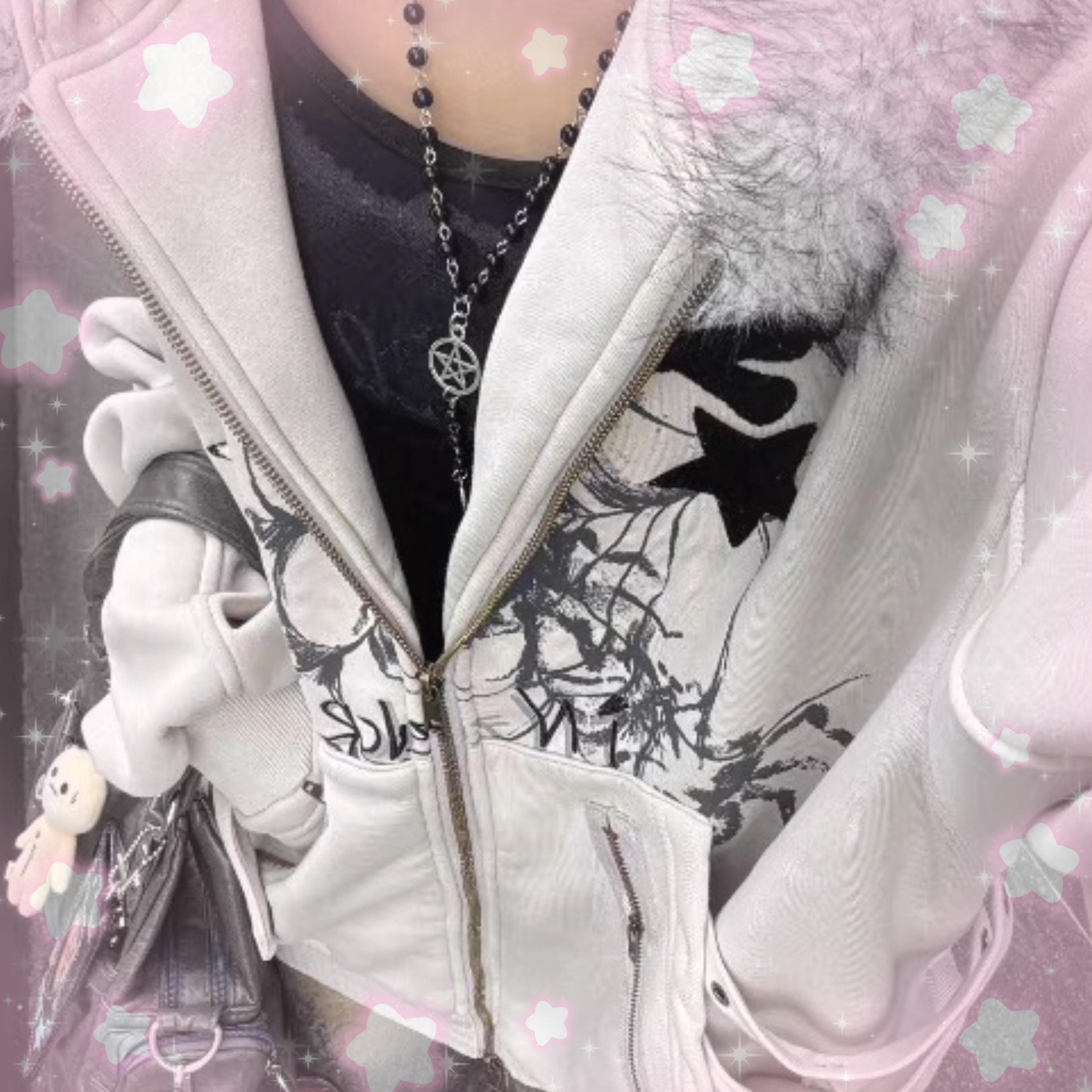 Y2k jacket with fur hoodie - Etsy 日本