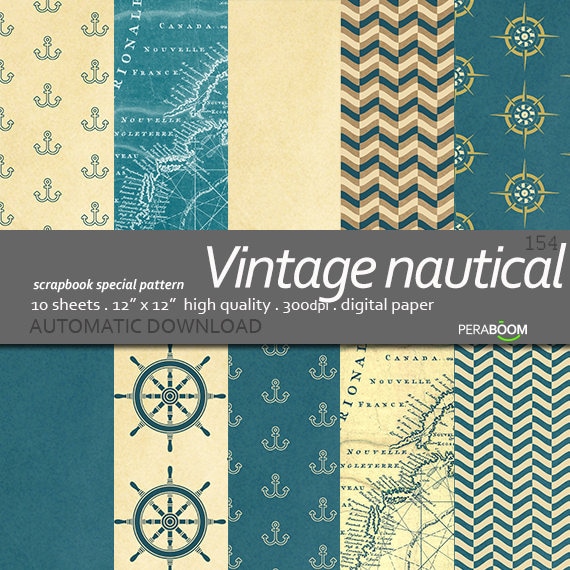 Vintage Nautical digital Paper Nautical scrapbook Paper Sea Etsy
