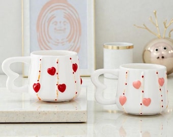 Romantic Ceramic Heart Mug, Pink Coffee & Tea Cup, Valentine’s Day Gift for Her, Cute Hand-Shaped Mug, Mother's Day Gift