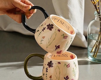 Botanisk kopp, konstnärlig mugg, keramisk mugg, blommig kopp, köksdekor, present till henne, kaffekopp, födelsedagspresent, målad mugg