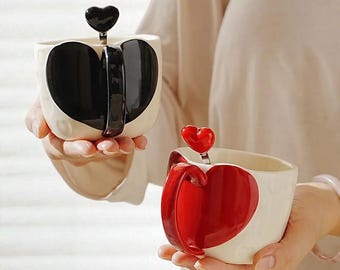 Ceramic Heart Mug, Pink Coffee & Tea Cup, Valentine’s Day Gift for Her, Cute Hand-Shaped Mug, Mother's Day Gift