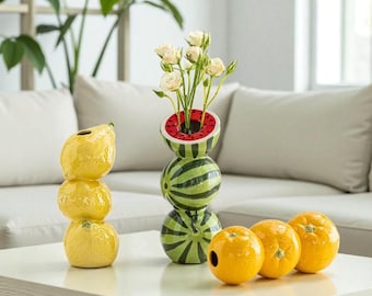 Vase sculptural, vase à fruits en céramique, vase multicolore en céramique, décoration de salon, cadeau pour elle, décoratif