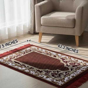 turkish seccade, prayer rug for salah, islamic prayer mat velvet texture, handwoven style rug, floral border design, soft comfortable mat, muslim gift idea, ramadan eid gift, prayer room decor rug, islamic home decor, portable prayer mat travel, daily worship mat, sajjadah, traditional turkish prayer carpet, ethnic pattern rug, premium woven mat, comfortable kneeling rug, prayer corner setup, hajj umrah gift, gift for parents, gift for her, woven cotton blend,