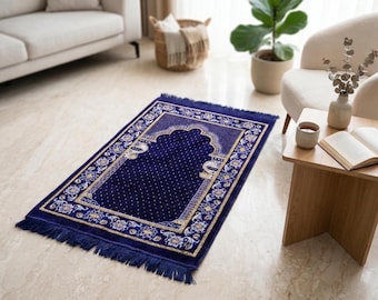 Turkish Prayer Rug Seccade, Velvet Touch Sajjadah, Handwoven Floral Islamic Mat