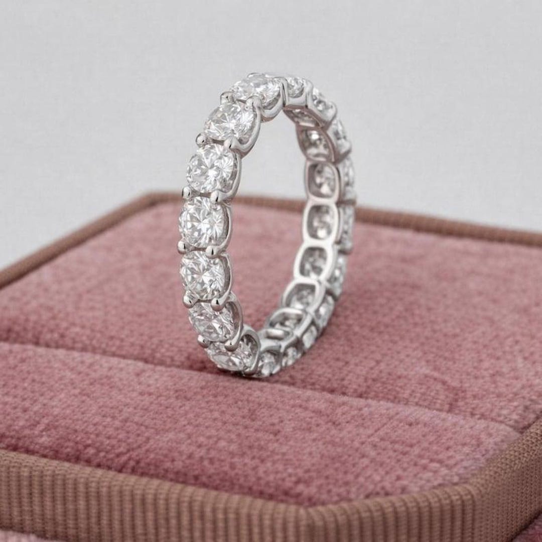 Round Cut Moissanite Full Eternity Band, U-prong Setting, 14K Gold ...