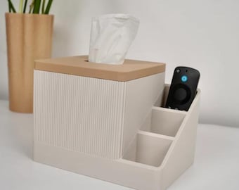 TVANIS Portafazzoletti con Organizer e Porta Telecomando, Scatola Fazzoletti Personalizzabile, Portaoggetti da Tavolo, Arredo Casa Moderno