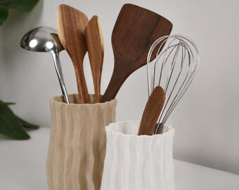 WAVRA Set 2 Portautensili Ondulati, Organizer Cucina e Porta Pennelli, Contenitori Decorativi Moderni, Made in Italy