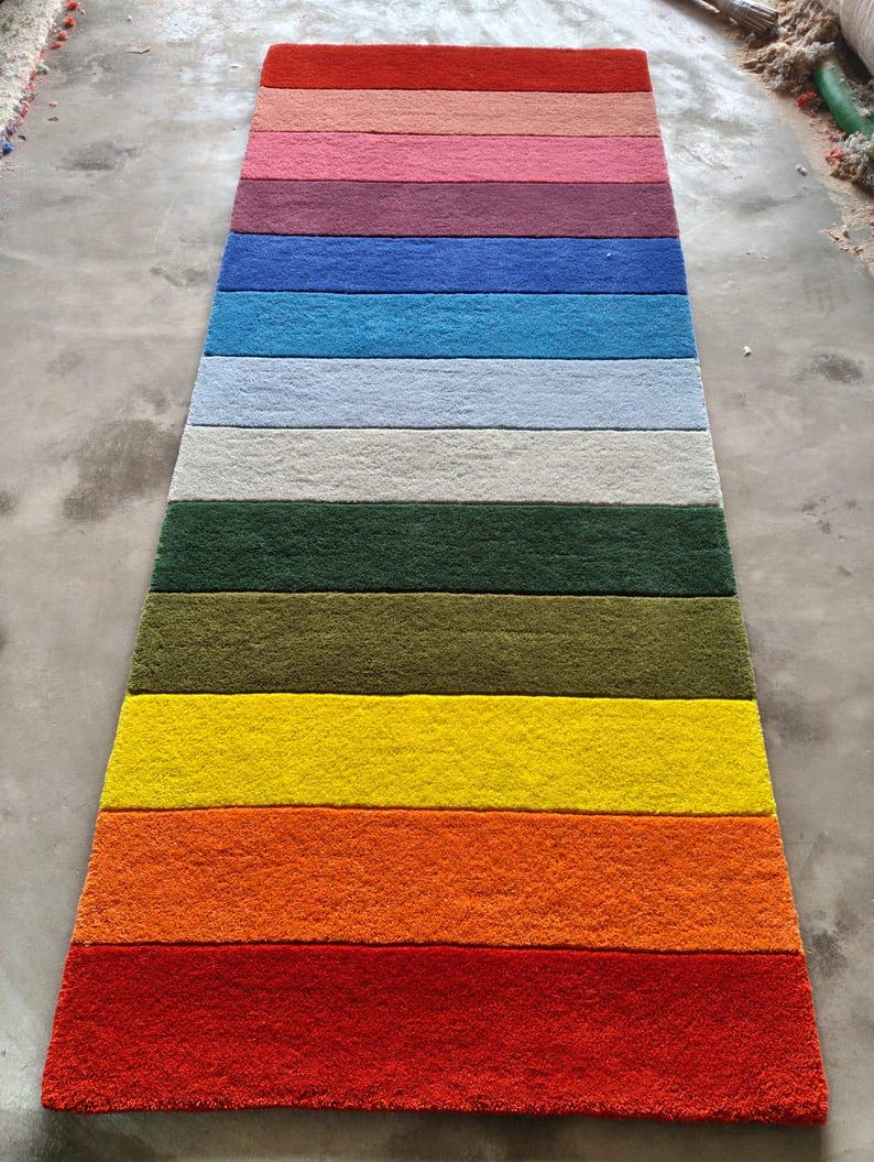 Moderner Tufted Regenbogen Läufer Teppich Wolle Flur Teppich Bunt Modernes Wohndekor Bild 3