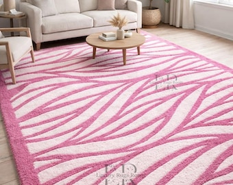 Hand Tufted Pink Zebra Rug Luxury Wool Area Carpet Modern Statement Decor