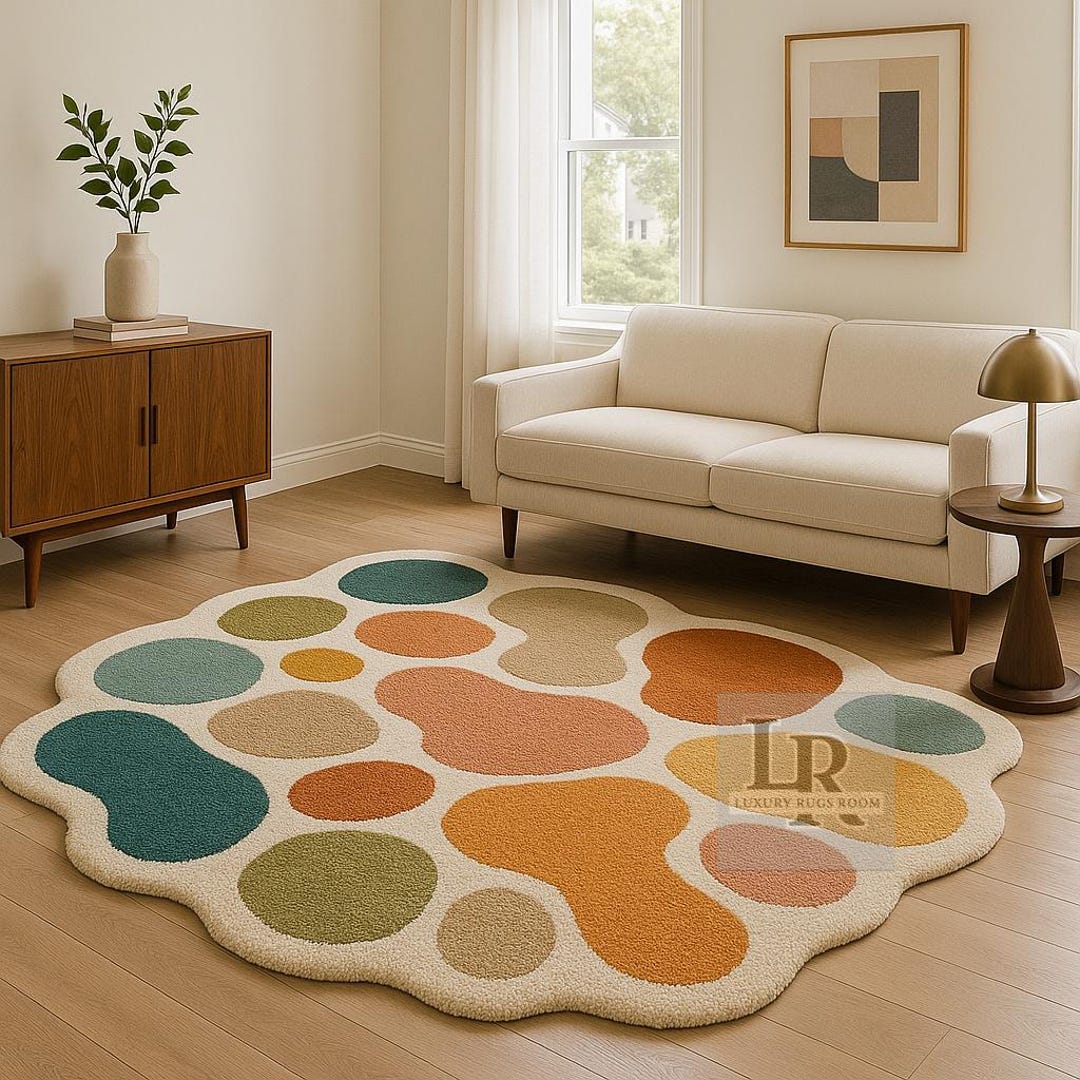 Hand Tufted Abstract Pebble Wool Rug Modern Organic Shape Area Rug Home ...
