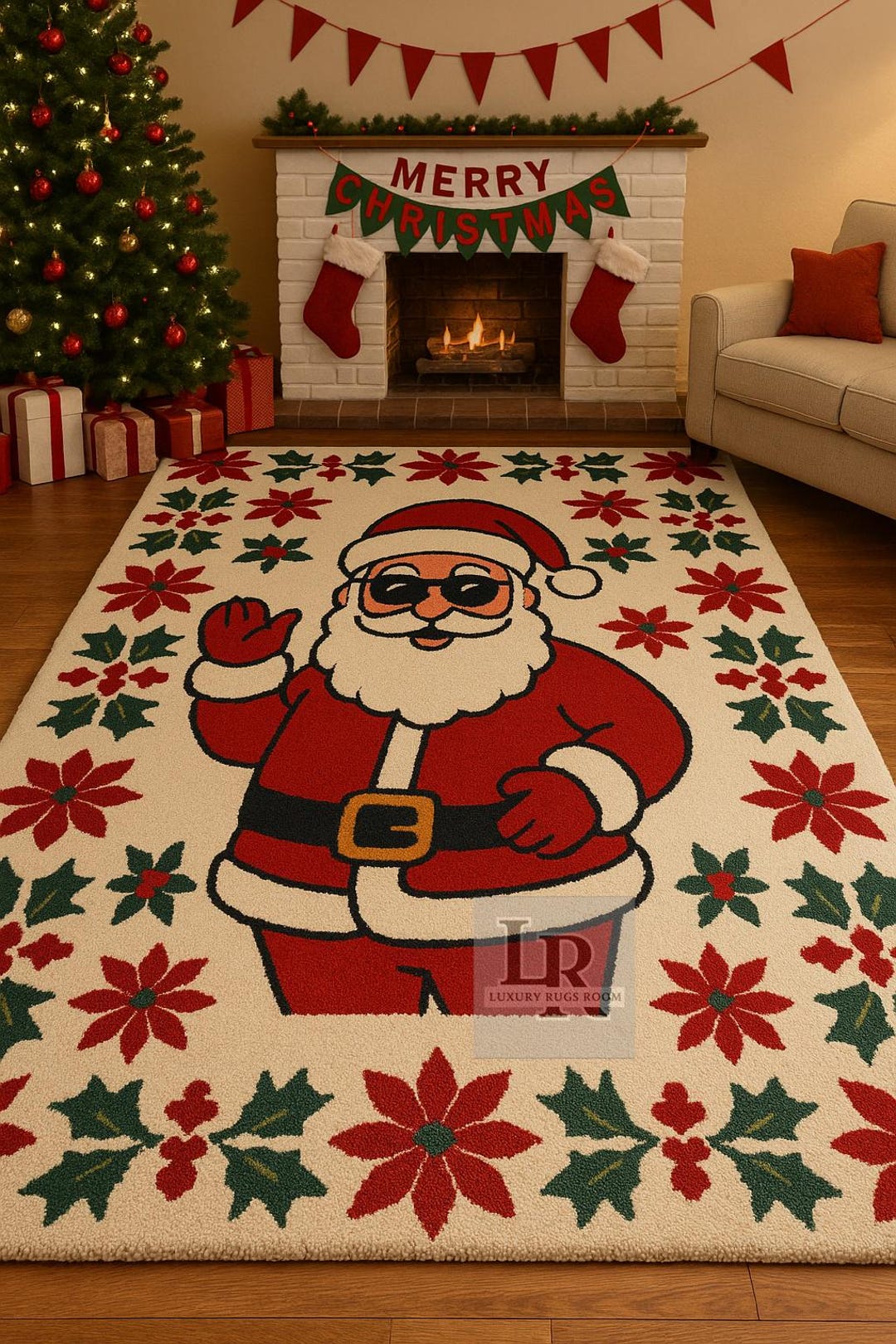 Hand Tufted Modern Christmas Santa Rug Holiday Area Carpet Festive ...