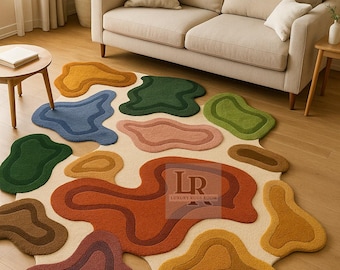 Hand Tufted Abstract Wool Rug Modern Organic Shape Area Rug Luxury Decor