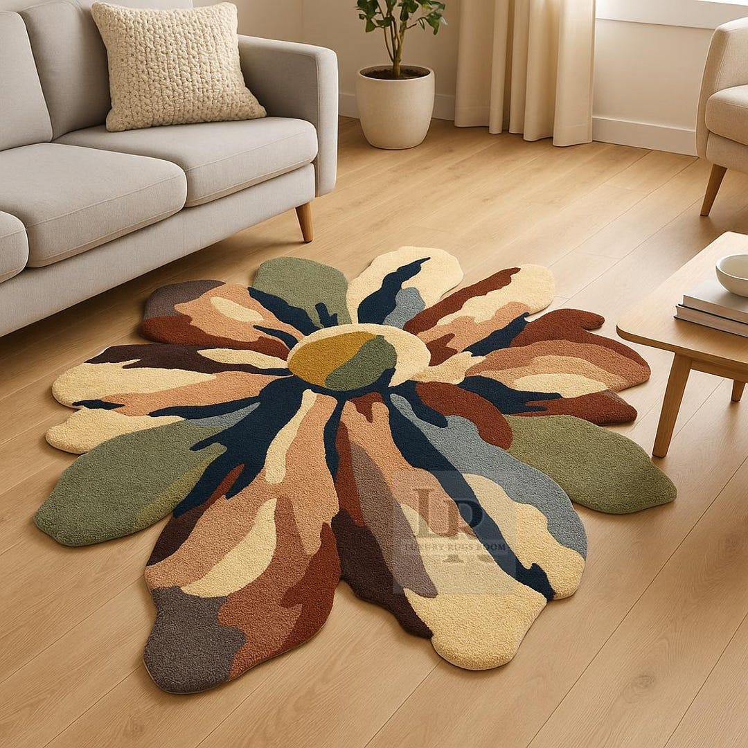 Handmade Flower Shaped Rug | Modern Floral Carpet for Living Room Decor ...