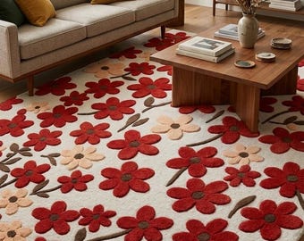 5x8 Hand Tufted Rug , Floral Wool Area Ruf For , Living Room , Bedroom