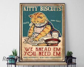 Retro Kittzy Biscuits We Knead Em You Need Em Png Sublimated PrintingINSTANT DOWNLOAD PNG PrintableDigital Print Design Cat Gift