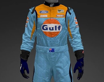GULF F1 Go kart Racing Suit - GULF Fan Edition Wear with Free Gloves & Balaclava