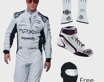 F1 APXGP Replica Racing Suit – Brad Pitt White Costume Set | Includes Suit, Shoes & Gloves
