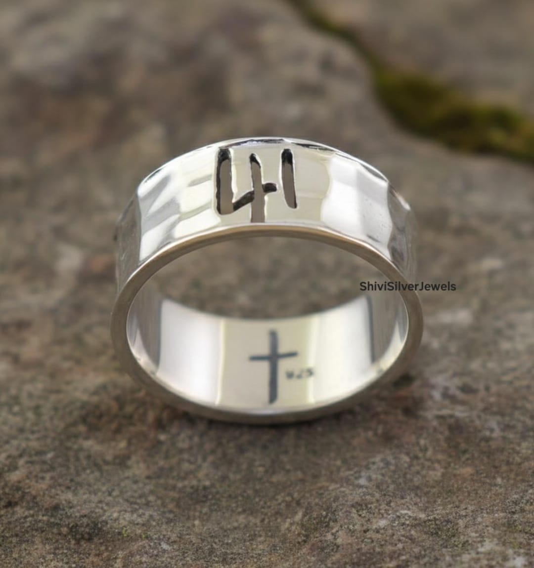 Custom Engraved Sterling Silver Ring, Christian Cross Band Ring ...