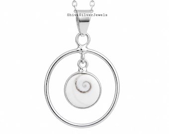 Shiva Eye Shell Necklace, Sterling Silver Spiral Pendant, Boho Beach Pendant, Handmade Gift for Her, Amulet Necklace, Ocean Jewelry