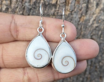 Shiva öga snäckskal droppformade örhängen, 925 sterlingsilver droppformade örhängen, naturliga snäckskal smycken, strandhängande örhängen, present till henne