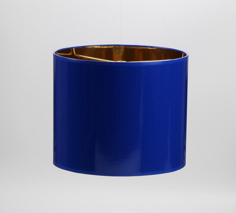 Drum Lamp Shade In Glossy Cobalt Blue Paper With Metallic Gold Inside