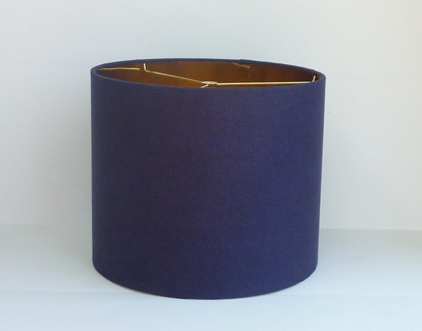 Drum Lamp Shade In Navy Blue Linen Fabric With Metallic Gold Zoom