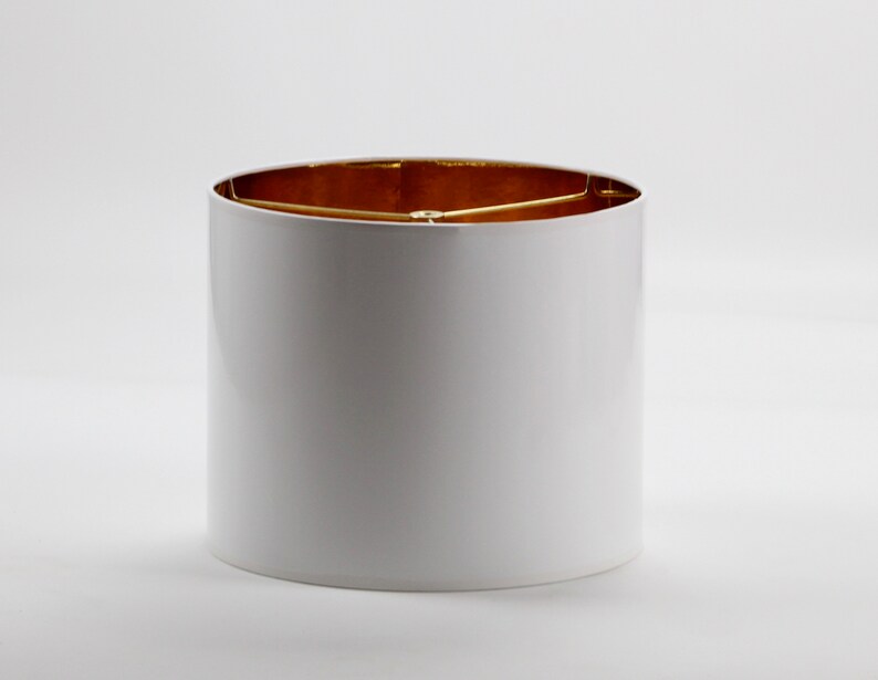 Drum Lamp Shade In High Gloss White Paper With Metallic Gold Inside