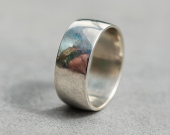 Handmade Sterling Silver Wide Band Ring, Minimalist Unisex Wedding Band, Simple Wide Band Ring, Silver Band Ring-Gift For Her, Men's band
