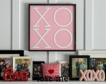 Letrero de madera XOXO para San Valentín | Decoración rústica para repisas | Decoración de San Valentín