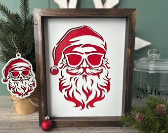 Letrero de Papá Noel rudo | Adorno de Papá Noel genial | Gafas de sol de Papá Noel | Papá Noel hipster
