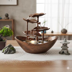 卓上噴水、蓮の葉デザイン、ミニカスケード、自動ポンプと電源スイッチ付きUSBデスク噴水、ホームデコレーション