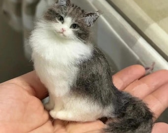 Benutzerdefinierte Nadel gefilzte Katze Figur | Wolle Portrait – Festliches Geschenk
