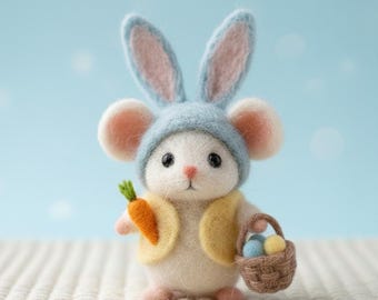 Handmade Needle Felted Mouse, Easter Bunny, King Mouse, Wool Figurine