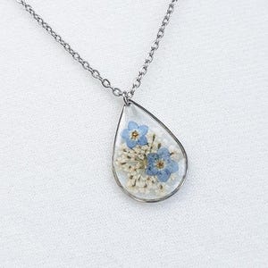 Forget Me Not Necklace | Real Pressed Flower Teardrop Pendant | Handmade Botanical Jewellery | Nature Inspired Christmas Gift for Her UK
