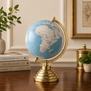 Vintage wereldbol, decoratieve crèmeblauwe wereldbol voor huisdecoratie - diameter 8 inch - cadeau