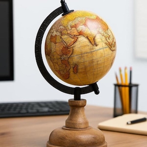 Globo terráqueo vintage educativo decorativo con base de madera, diámetro de 5 pulgadas para decoración del hogar.