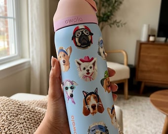 Leuke hond Owala-stijl waterfles lekvrije geïsoleerde strofles kawaii puppy drinkfles gepersonaliseerd cadeau voor hondenliefhebbers