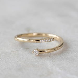 14K Gold Diamond Wrap Ring, Modern Bypass Band, Minimalist Sculptural Jewelry