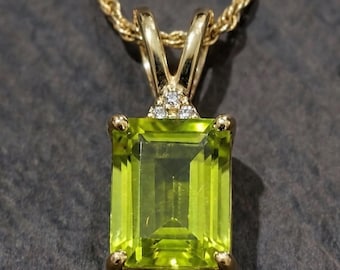 14K Gold Emerald Peridot Diamond Pendant, August Birthstone Charm