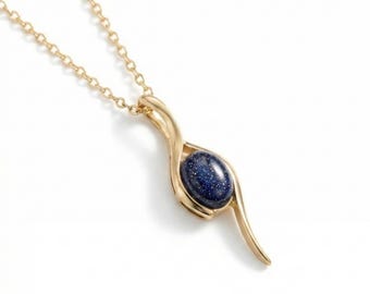 14k Solid Gold Lapis Lazuli Pendant • Minimalist Gemstone Necklace