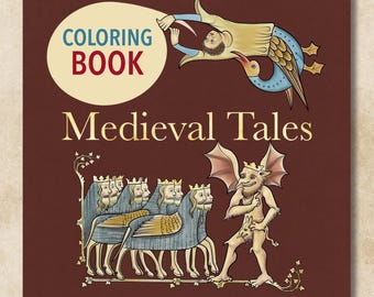 Páginas para colorear medievales (PDF)/ Cuentos medievales de manuscritos iluminados/ Libro para colorear imprimible para adultos y adolescentes