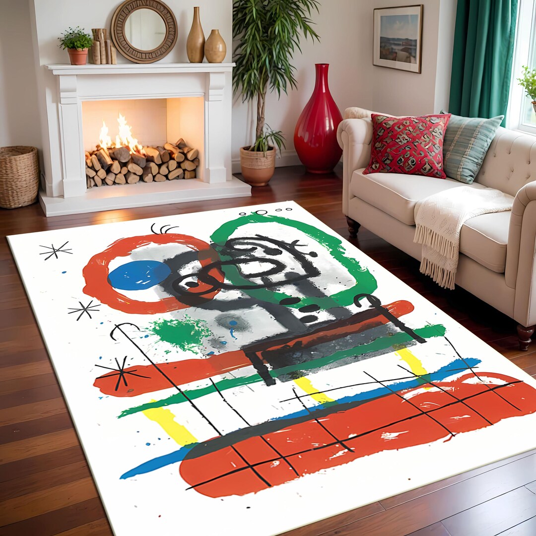 Miro Design Rug Miro Style Abstract Art Rug, Colorful Modern Shapes Digital Print Area ...