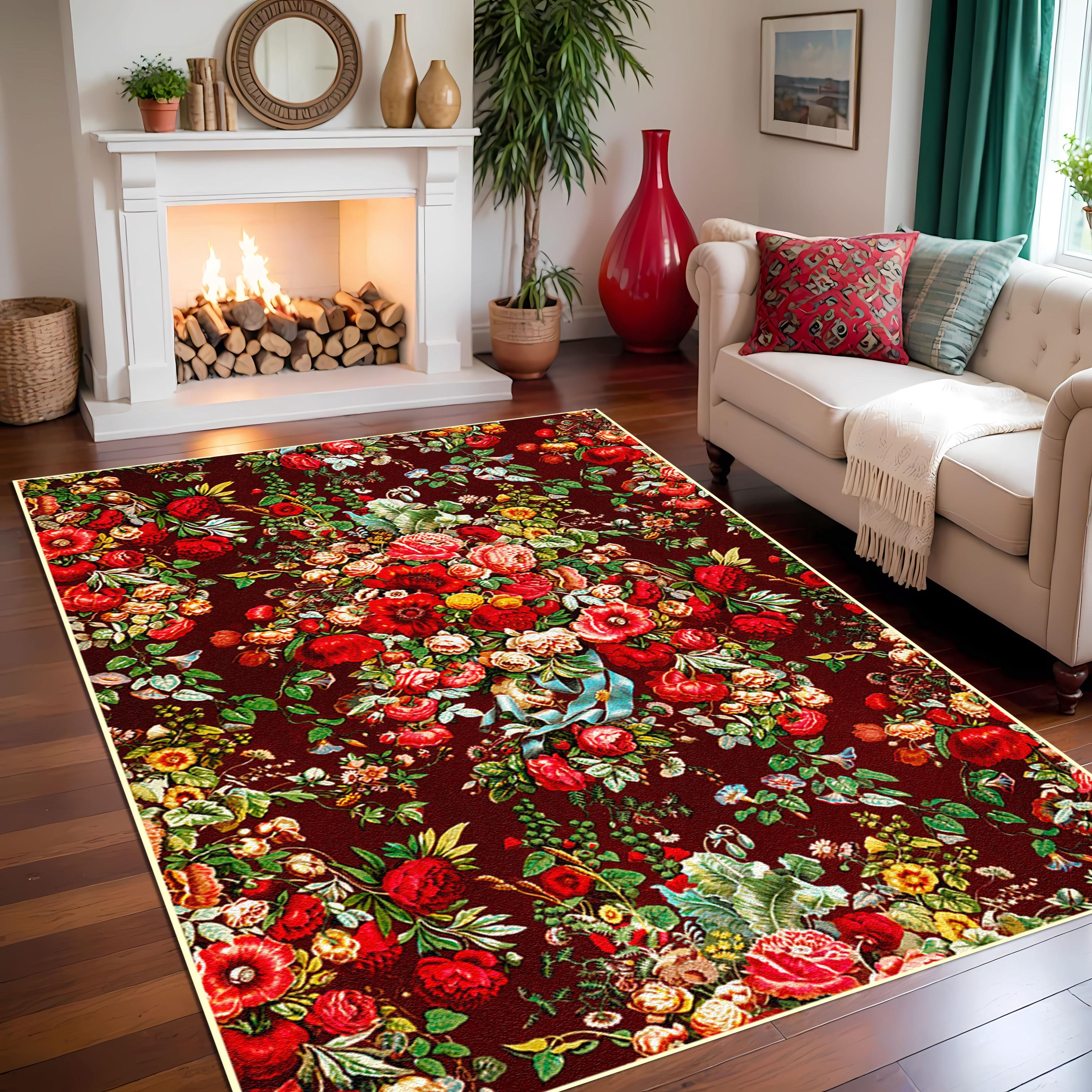 Chintz Floral Rug, 1850s Digby Wyatt Design, Vintage Victorian Art