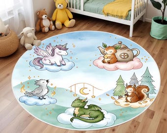 Alfombra de dragón para guardería, alfombra de fantasía para sala de juegos, decoración para habitación infantil