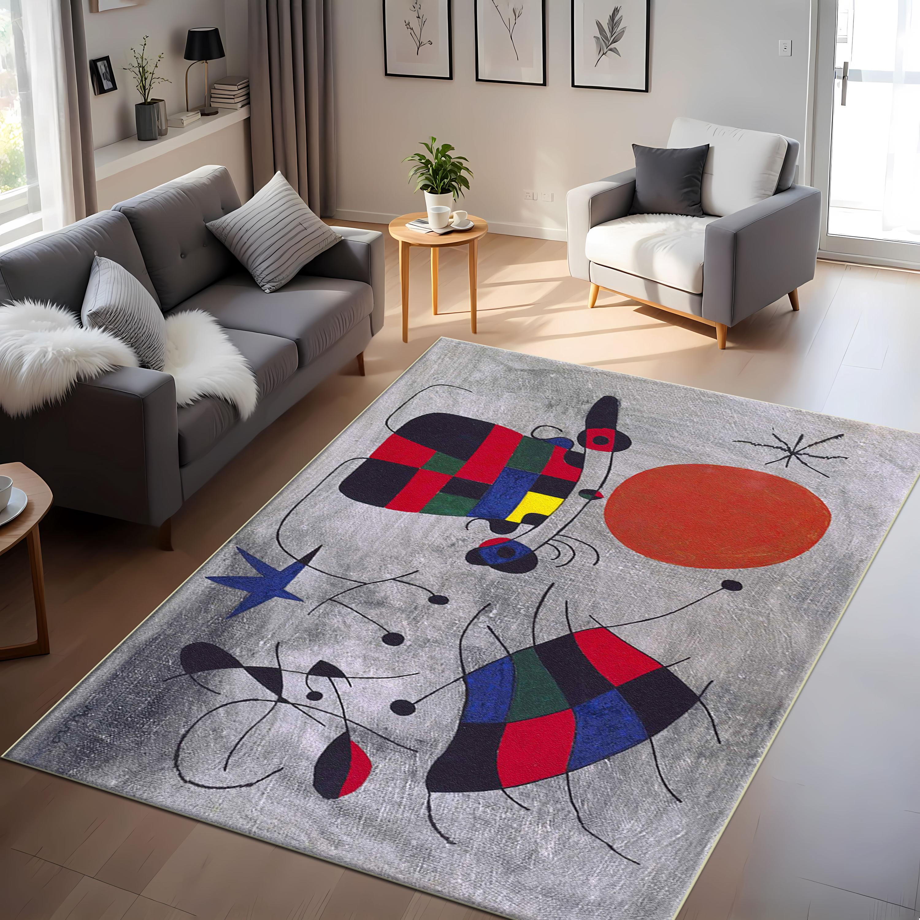 Miro Design Rug Joan Miró Style Abstract Area Rug, Colorful Modern Digital Print Carpet ...